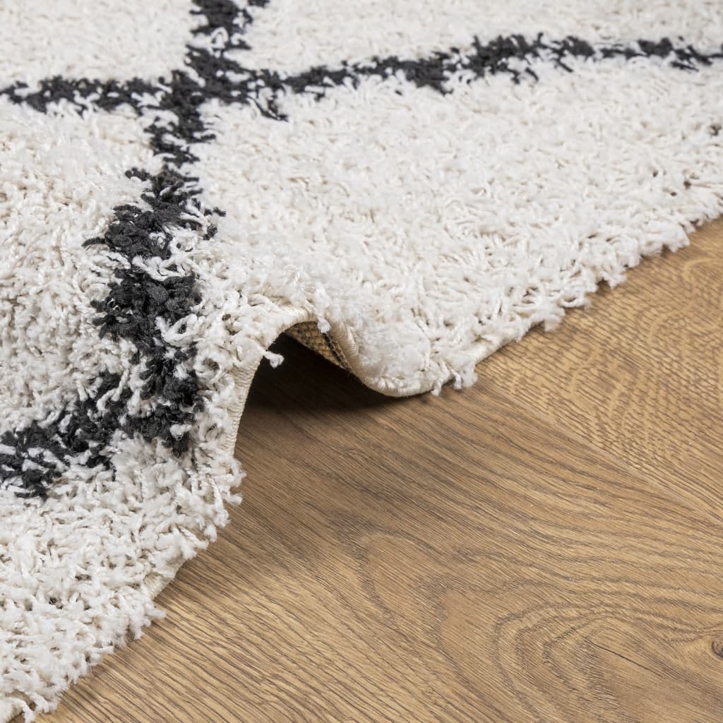 Carpet Shaggy Deep Pile Modern Cream and Black 160x160 cm