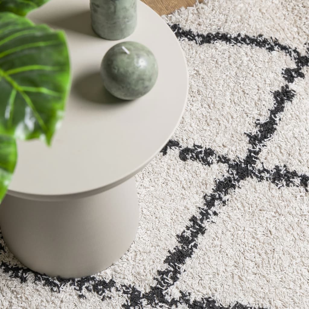 Carpet Shaggy Deep Pile Modern Cream and Black 160x160 cm