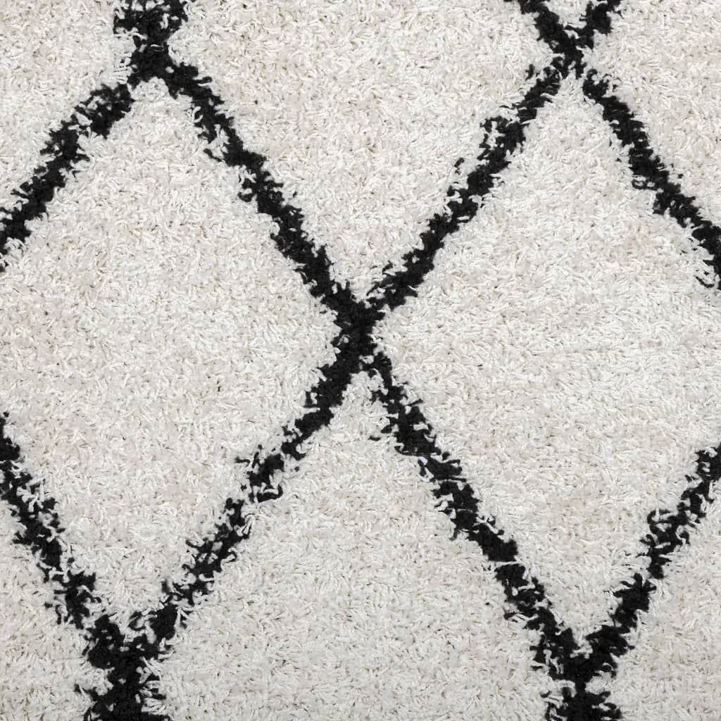 Carpet Shaggy Deep Pile Modern Cream and Black 160x160 cm