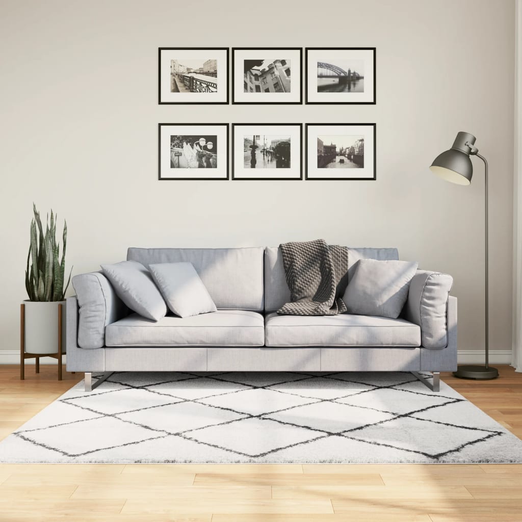 Carpet Shaggy Deep Pile Modern Cream and Black 160x160 cm
