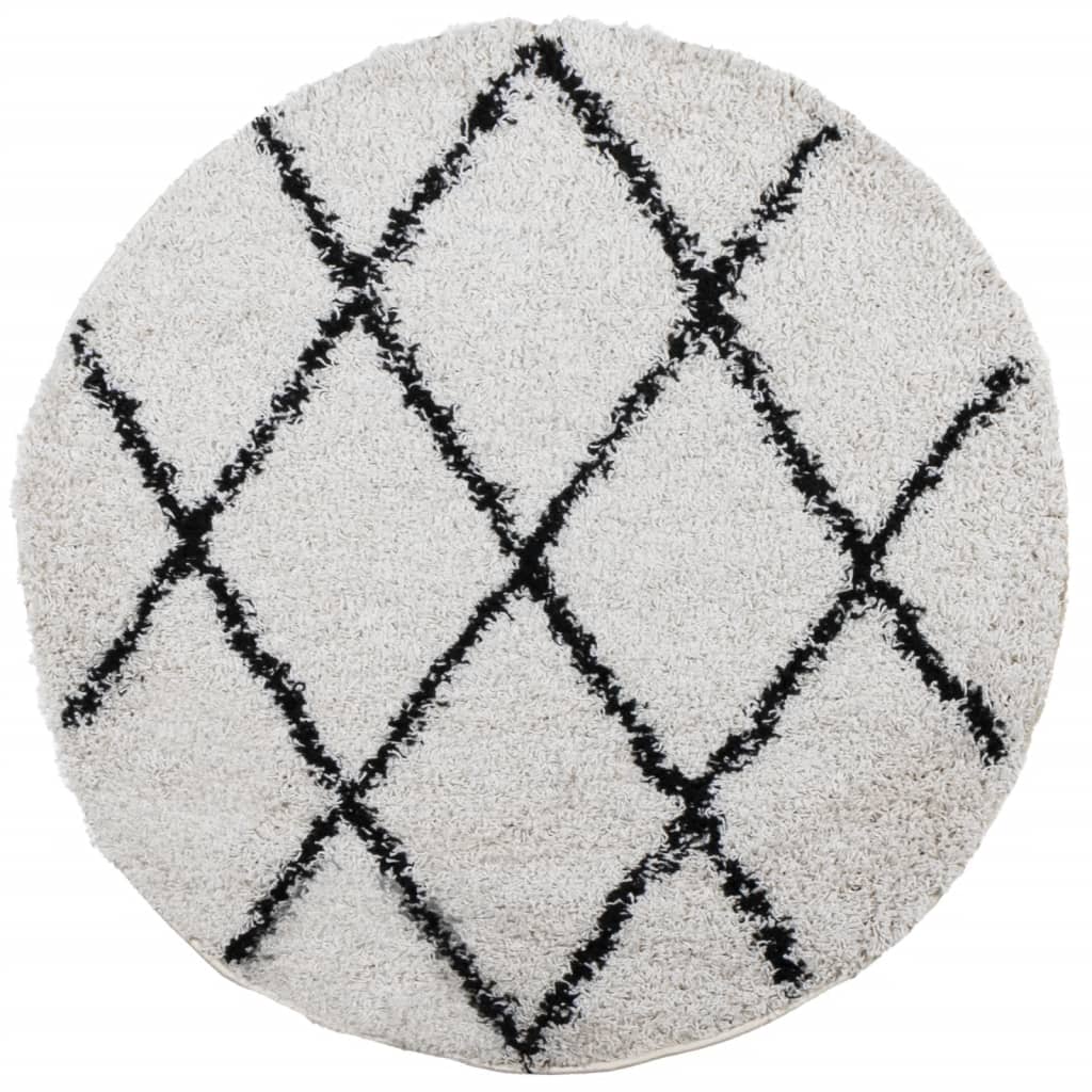 Shaggy Carpet PAMPLONA Deep Pile Modern Cream Black Ø 200 cm