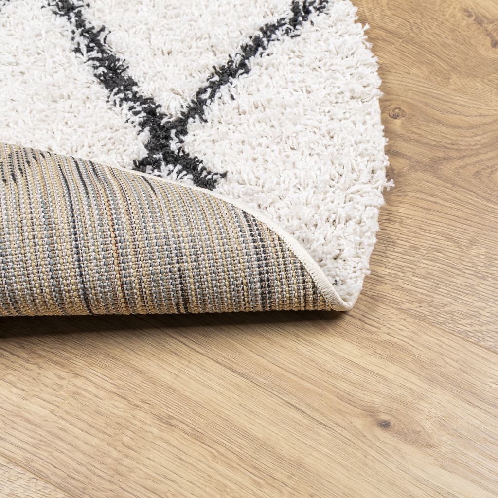Shaggy Carpet PAMPLONA Deep Pile Modern Cream Black Ø 200 cm