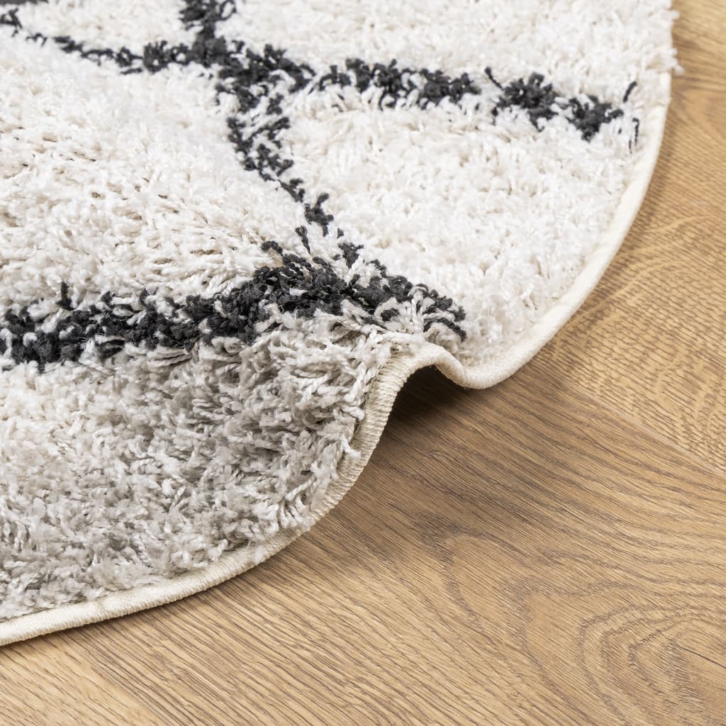 Shaggy Carpet PAMPLONA Deep Pile Modern Cream Black Ø 200 cm