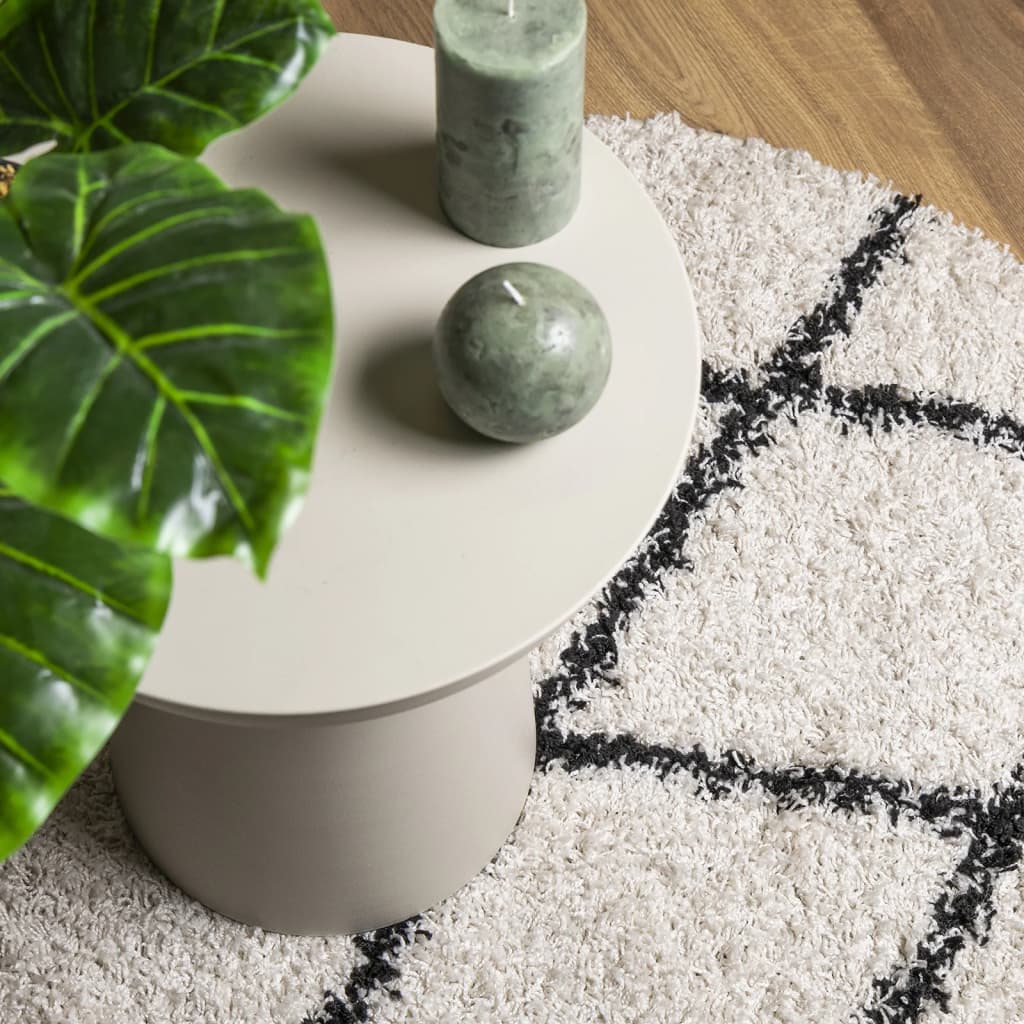 Shaggy Carpet PAMPLONA Deep Pile Modern Cream Black Ø 200 cm