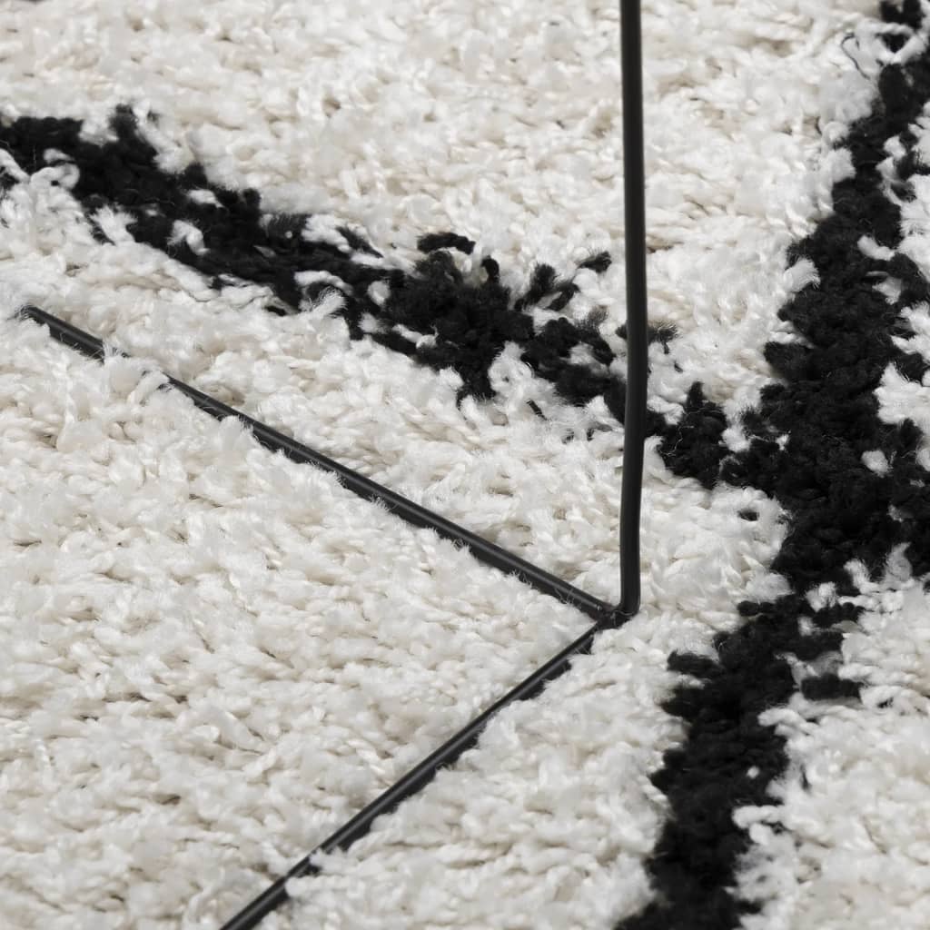 Shaggy Carpet PAMPLONA Deep Pile Modern Cream Black Ø 200 cm
