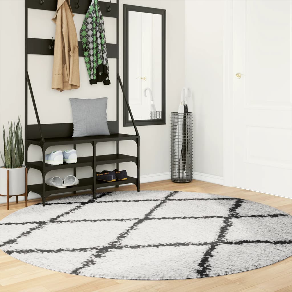 Shaggy Carpet PAMPLONA Deep Pile Modern Cream Black Ø 200 cm
