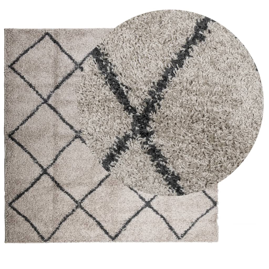 Carpet Shaggy Deep Pile Modern Beige and Anthracite 160x160 cm