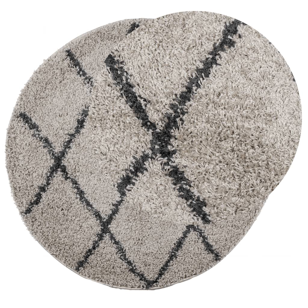 Shaggy Carpet PAMPLONA Deep Pile Modern Beige Anthracite Ø 120cm