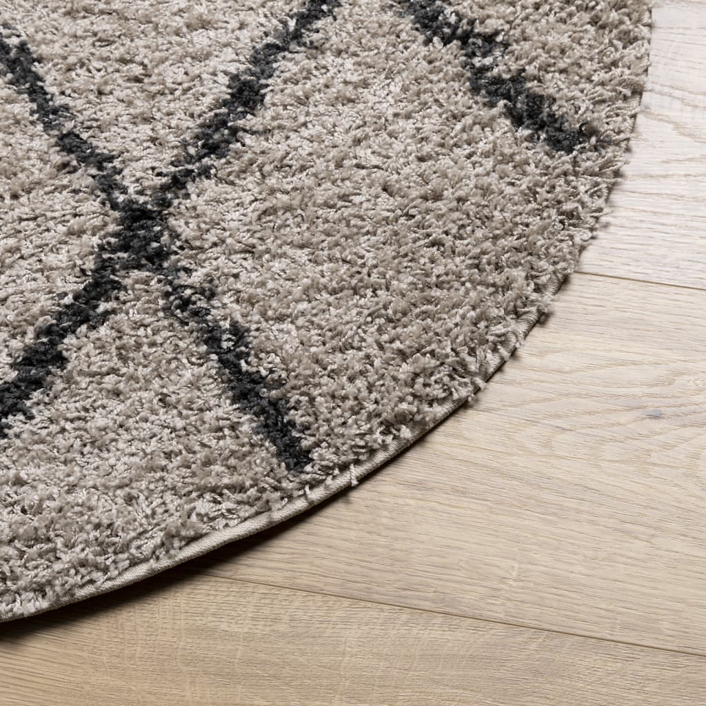 Shaggy Carpet PAMPLONA Deep Pile Modern Beige Anthracite Ø 120cm