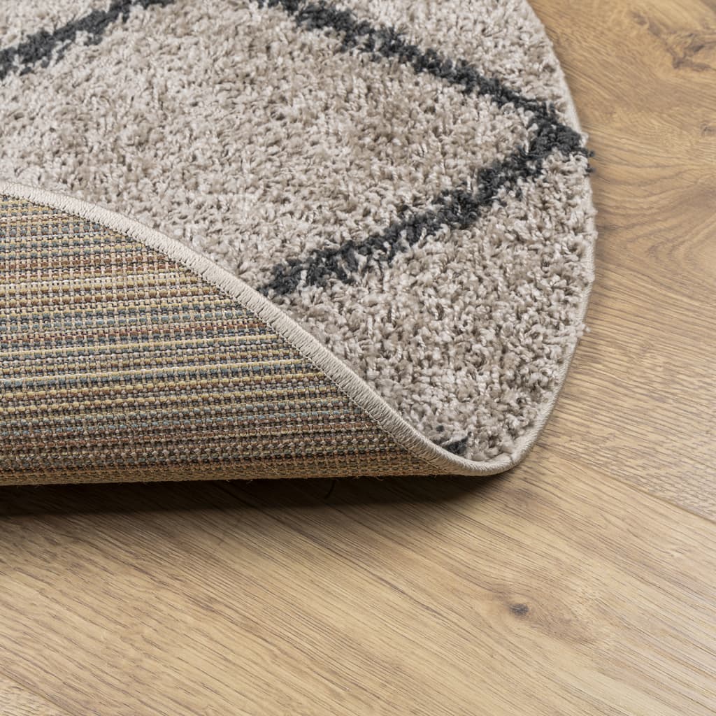 Shaggy Carpet PAMPLONA Deep Pile Modern Beige Anthracite Ø 120cm