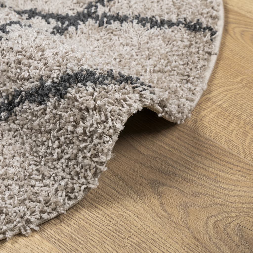 Shaggy Carpet PAMPLONA Deep Pile Modern Beige Anthracite Ø 120cm