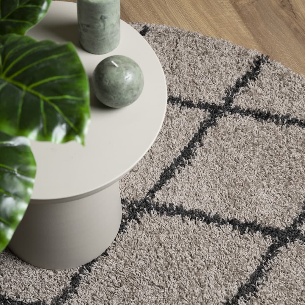 Shaggy Carpet PAMPLONA Deep Pile Modern Beige Anthracite Ø 120cm
