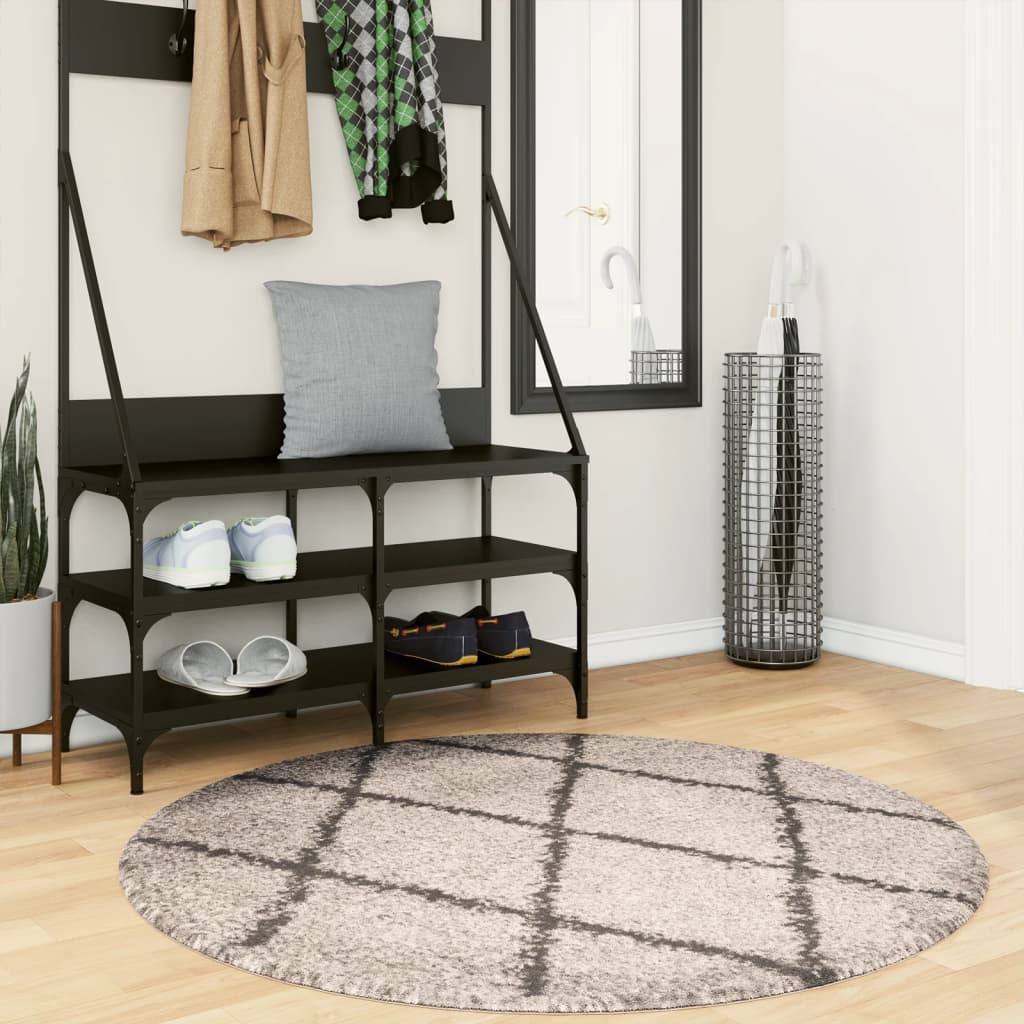 Shaggy Carpet PAMPLONA Deep Pile Modern Beige Anthracite Ø 120cm