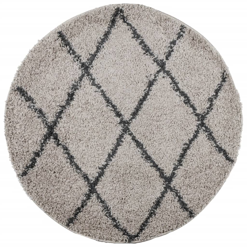 Carpet Shaggy Deep Pile Modern Beige and Anthracite Ø 240 cm