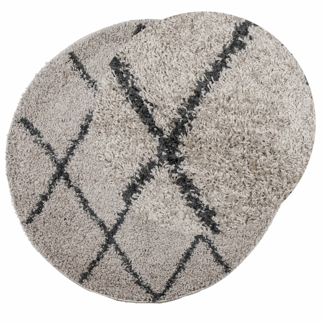 Carpet Shaggy Deep Pile Modern Beige and Anthracite Ø 240 cm