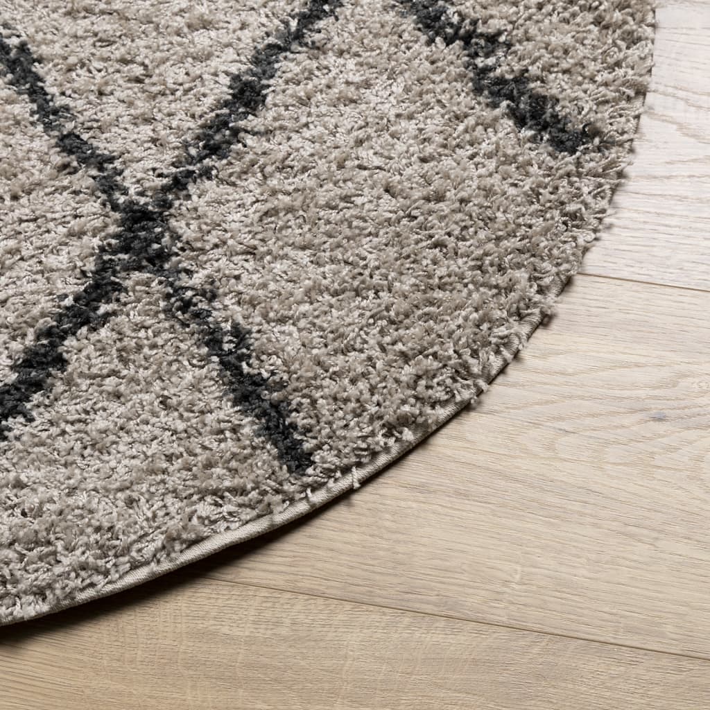 Carpet Shaggy Deep Pile Modern Beige and Anthracite Ø 240 cm