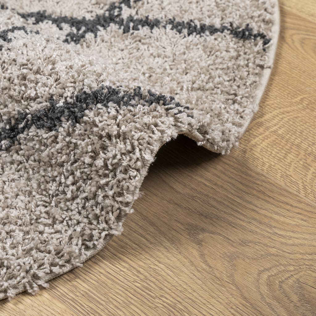 Carpet Shaggy Deep Pile Modern Beige and Anthracite Ø 240 cm