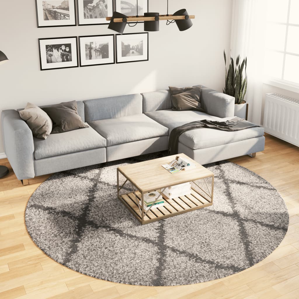 Carpet Shaggy Deep Pile Modern Beige and Anthracite Ø 240 cm