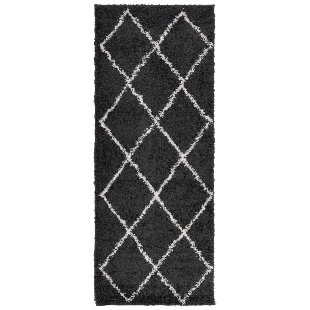 Carpet Shaggy Deep Pile Modern Black and Cream 80x200 cm