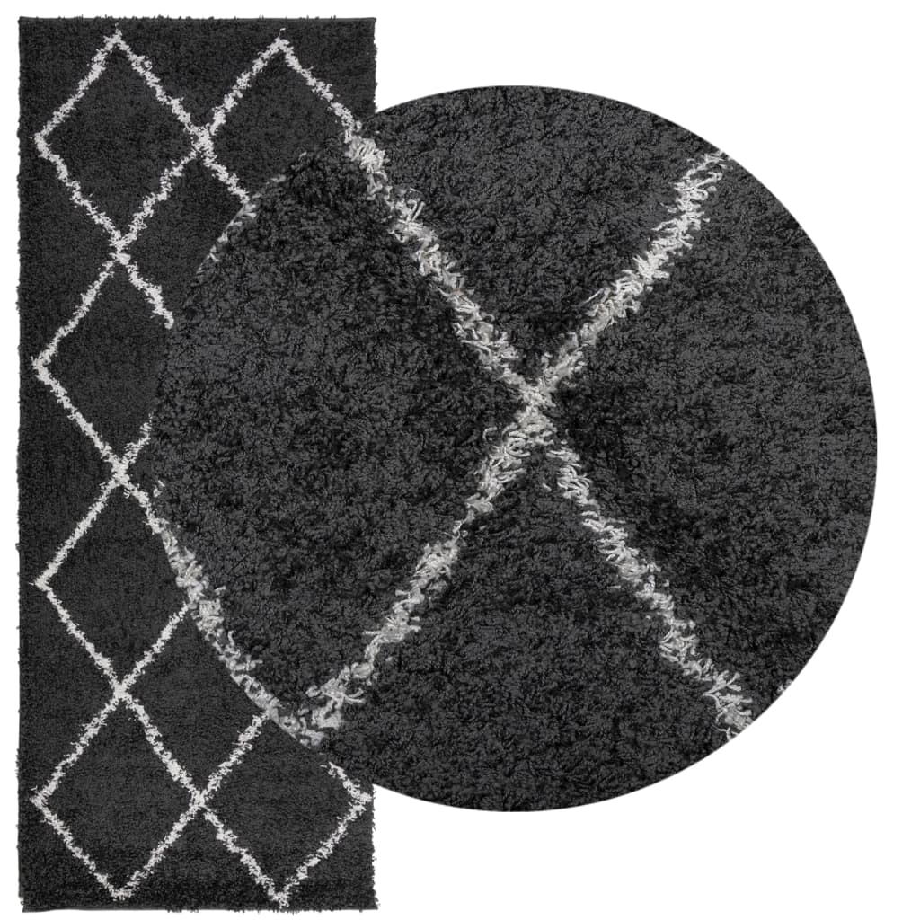 Carpet Shaggy Deep Pile Modern Black and Cream 80x200 cm