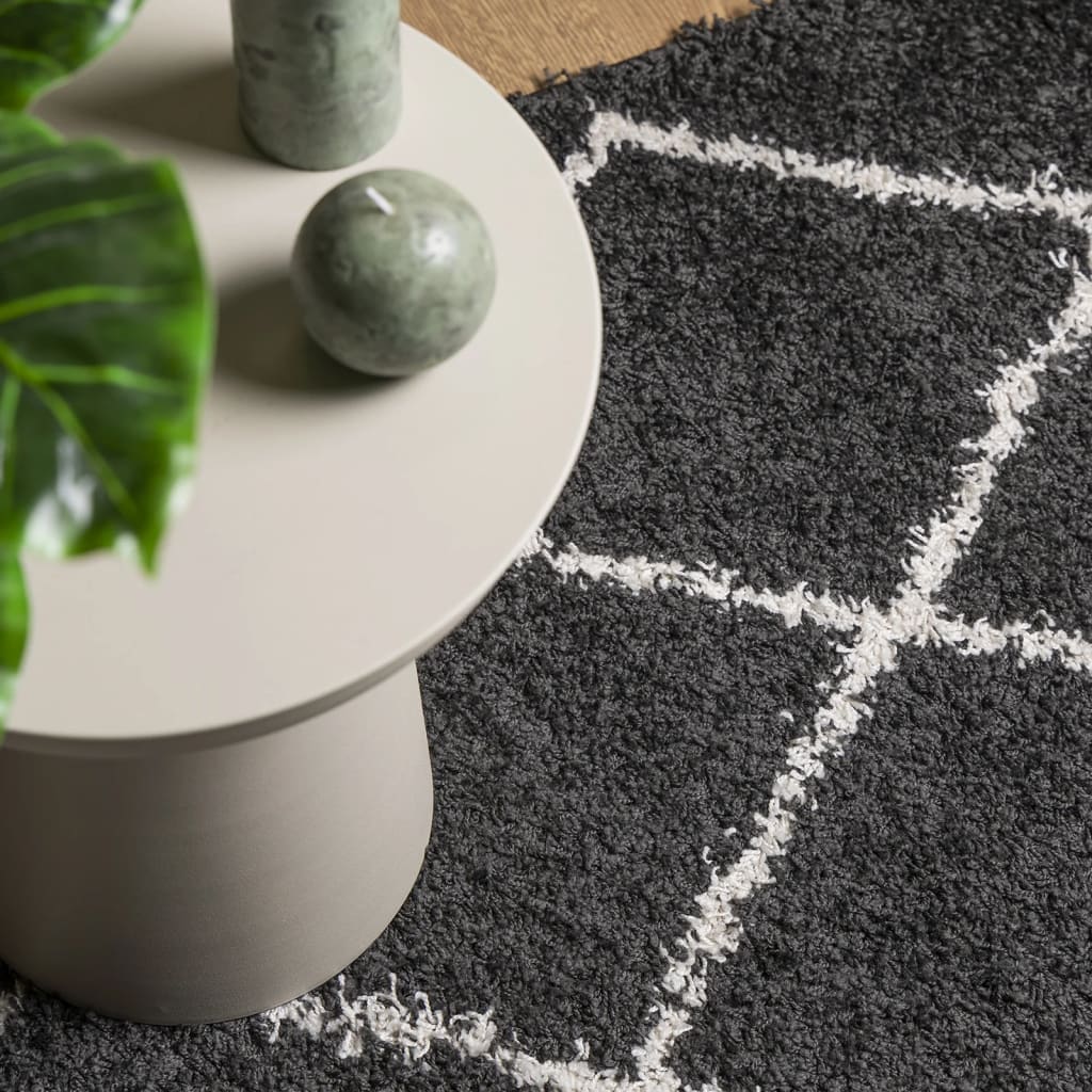 Carpet Shaggy Deep Pile Modern Black and Cream 80x200 cm