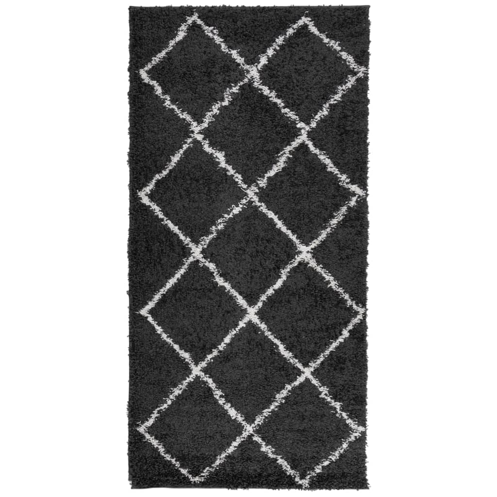 Shaggy Carpet PAMPLONA Deep Pile Modern Black Cream 100x200cm