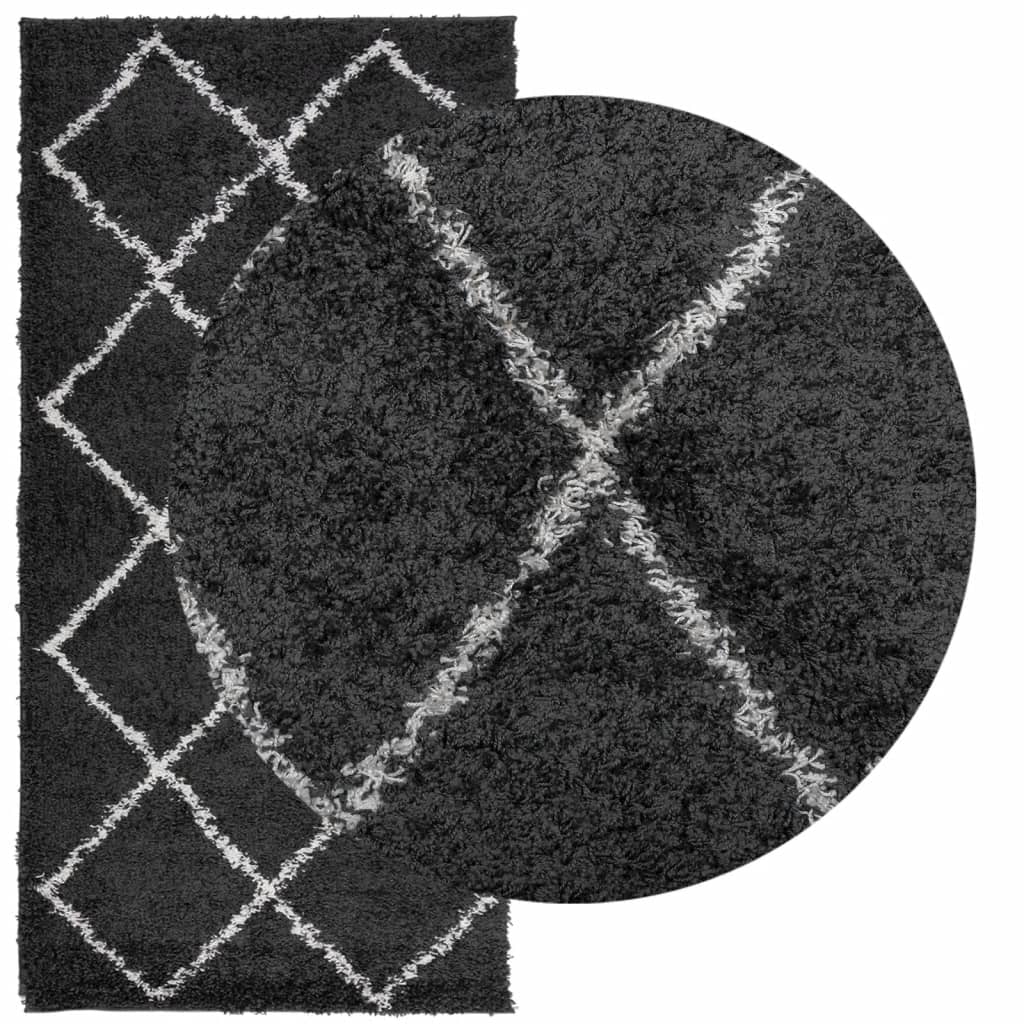 Shaggy Carpet PAMPLONA Deep Pile Modern Black Cream 100x200cm