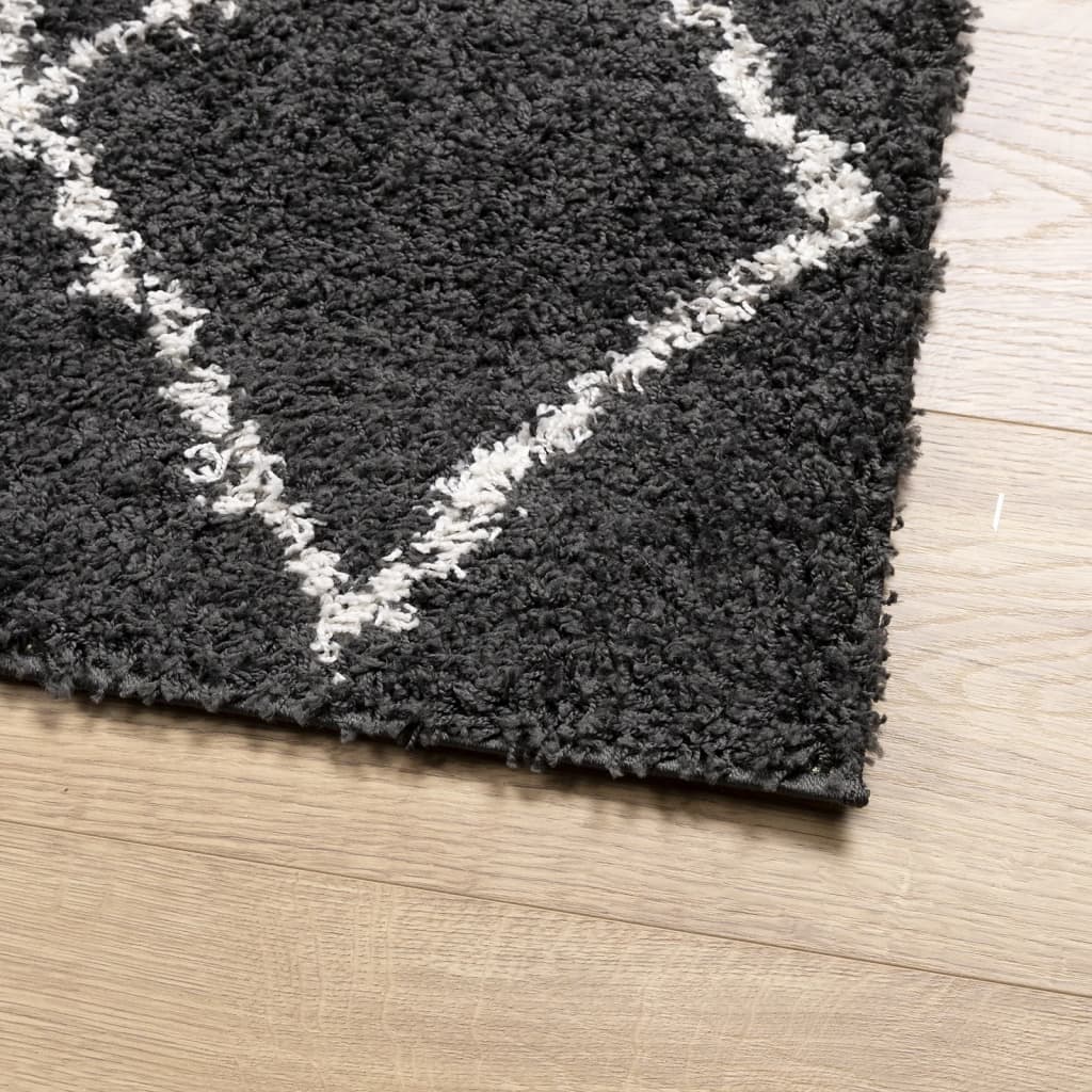 Shaggy Carpet PAMPLONA Deep Pile Modern Black Cream 100x200cm