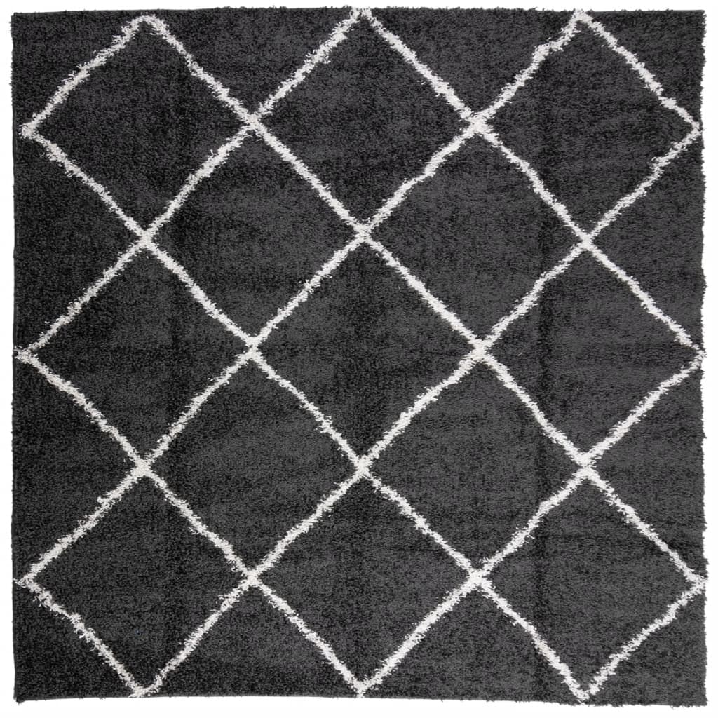 Carpet Shaggy Deep Pile Modern Black and Cream 120x120 cm