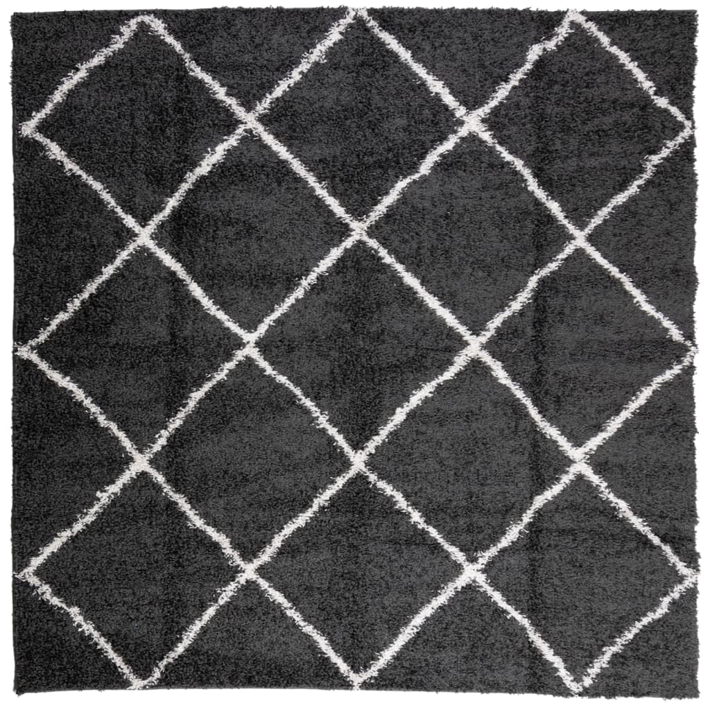 Carpet Shaggy Deep Pile Modern Black and Cream 160x160 cm