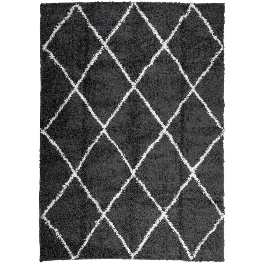 Carpet Shaggy Deep Pile Modern Black and Cream 200x280 cm