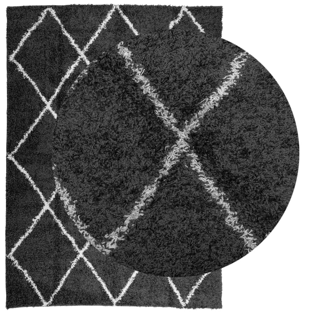 Carpet Shaggy Deep Pile Modern Black and Cream 200x280 cm