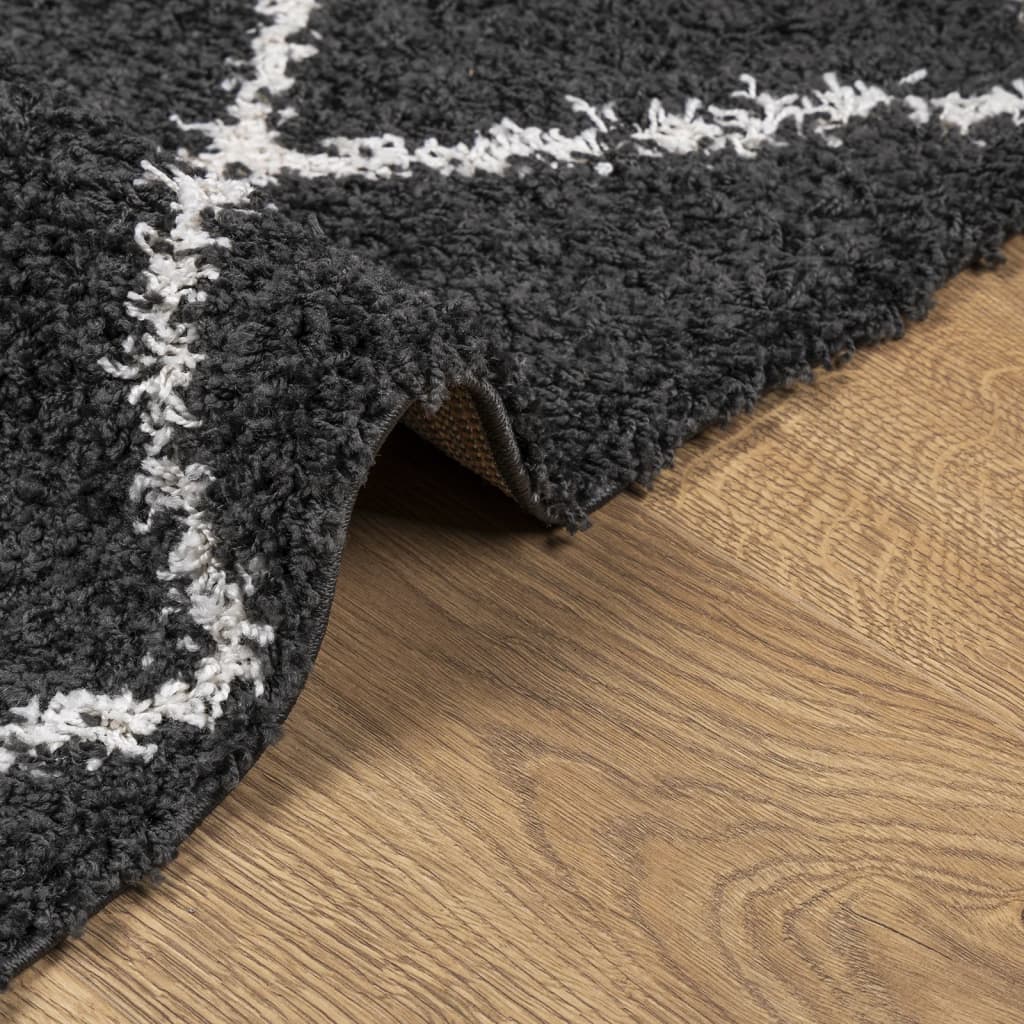 Carpet Shaggy Deep Pile Modern Black and Cream 200x280 cm