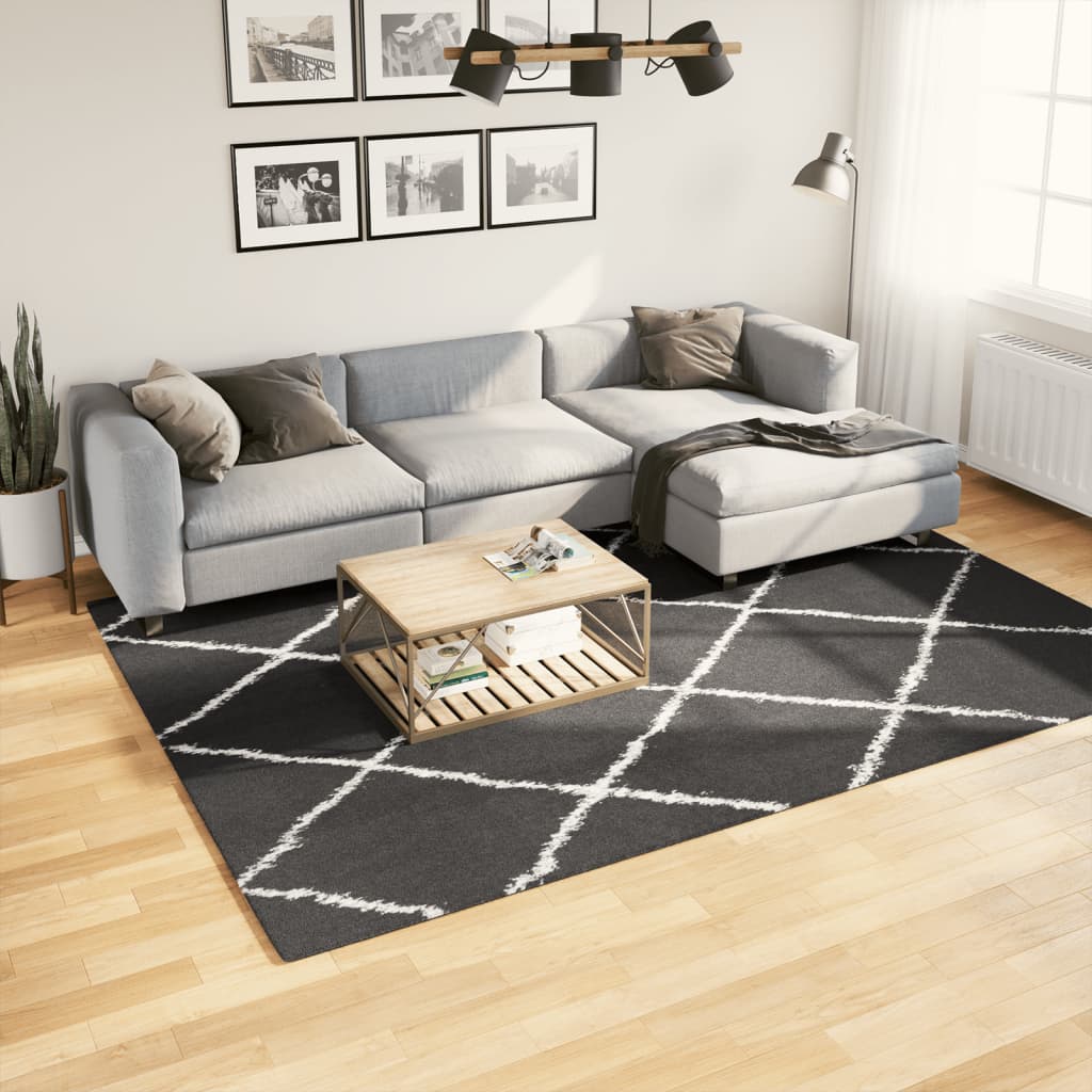 Carpet Shaggy Deep Pile Modern Black and Cream 200x280 cm