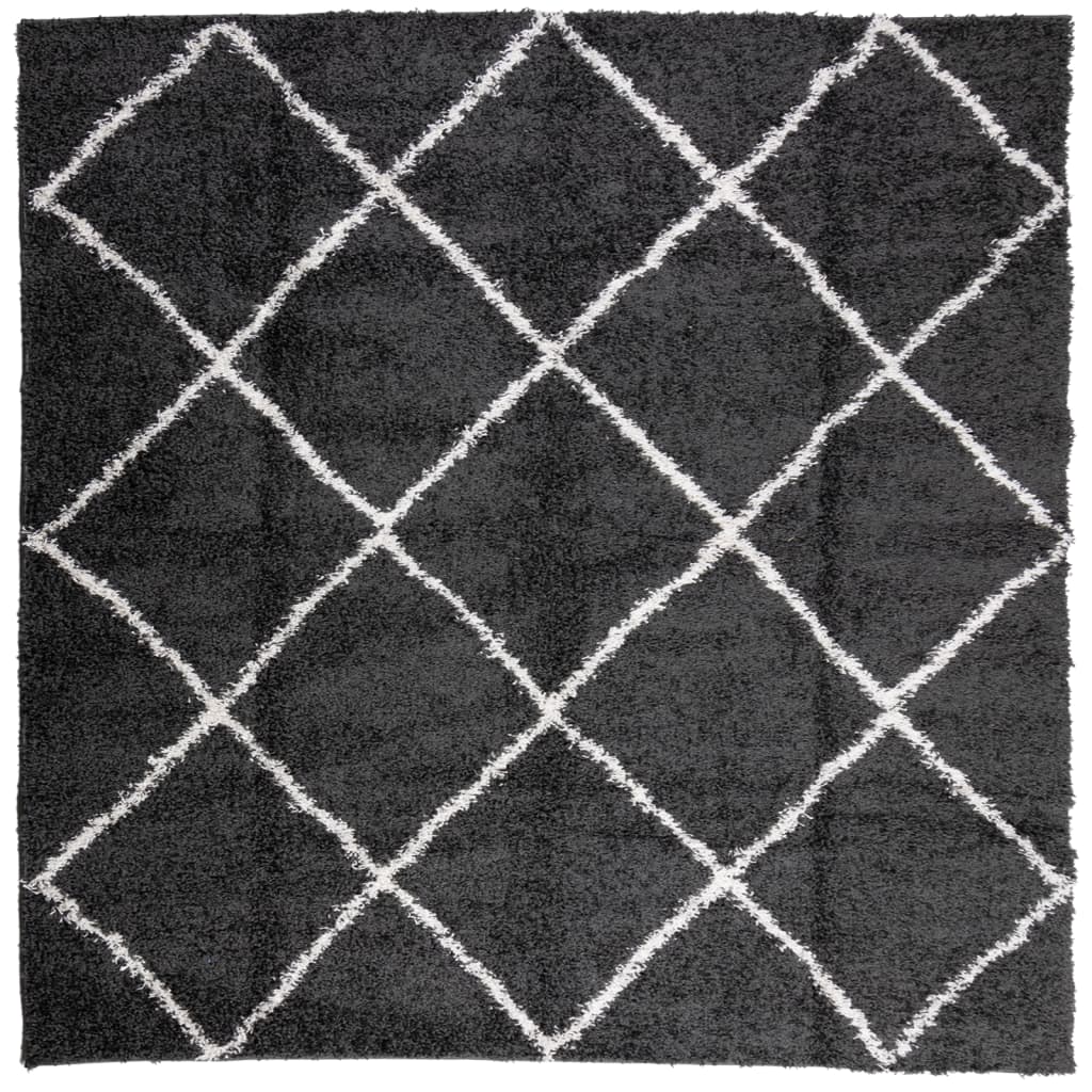 Carpet Shaggy Deep Pile Modern Black and Cream 240x240 cm