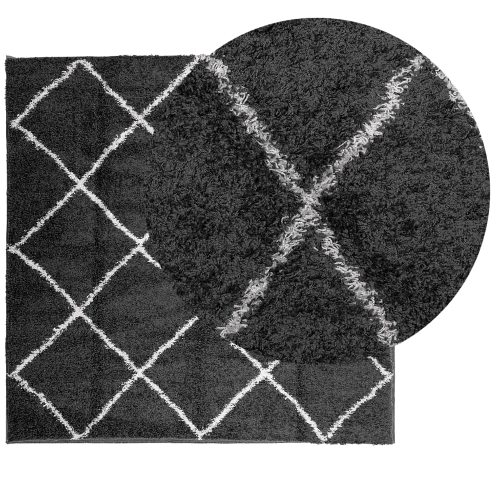Carpet Shaggy Deep Pile Modern Black and Cream 240x240 cm