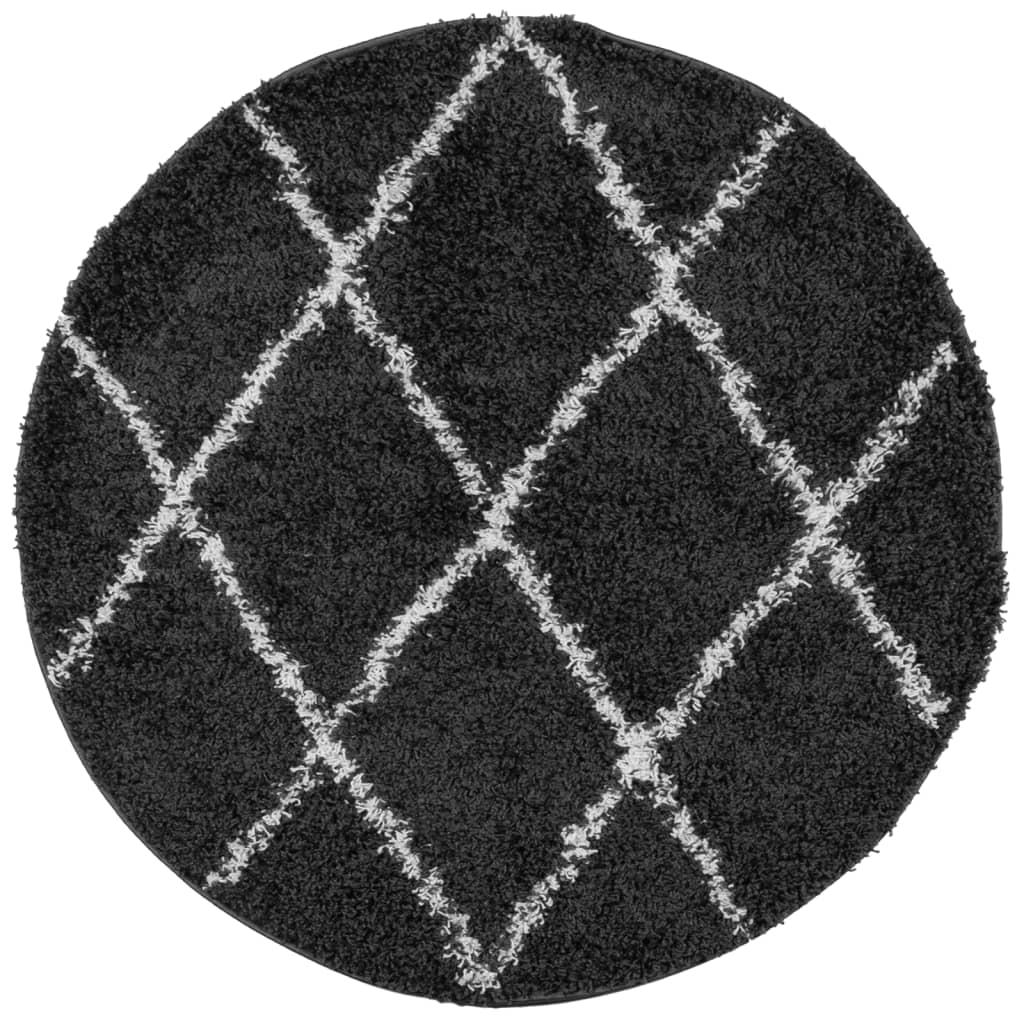 Carpet Shaggy Deep Pile Modern Black and Cream Ø 120 cm