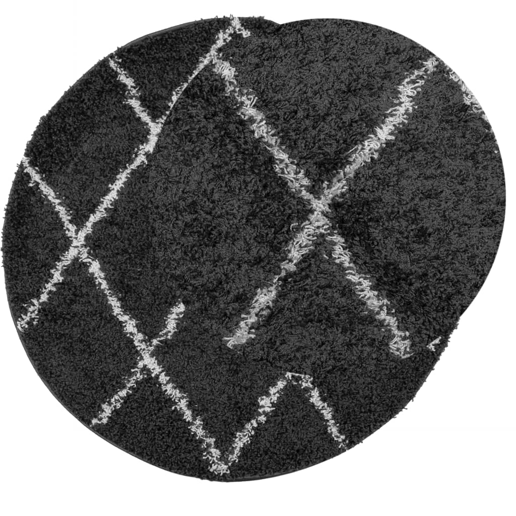 Carpet Shaggy Deep Pile Modern Black and Cream Ø 120 cm