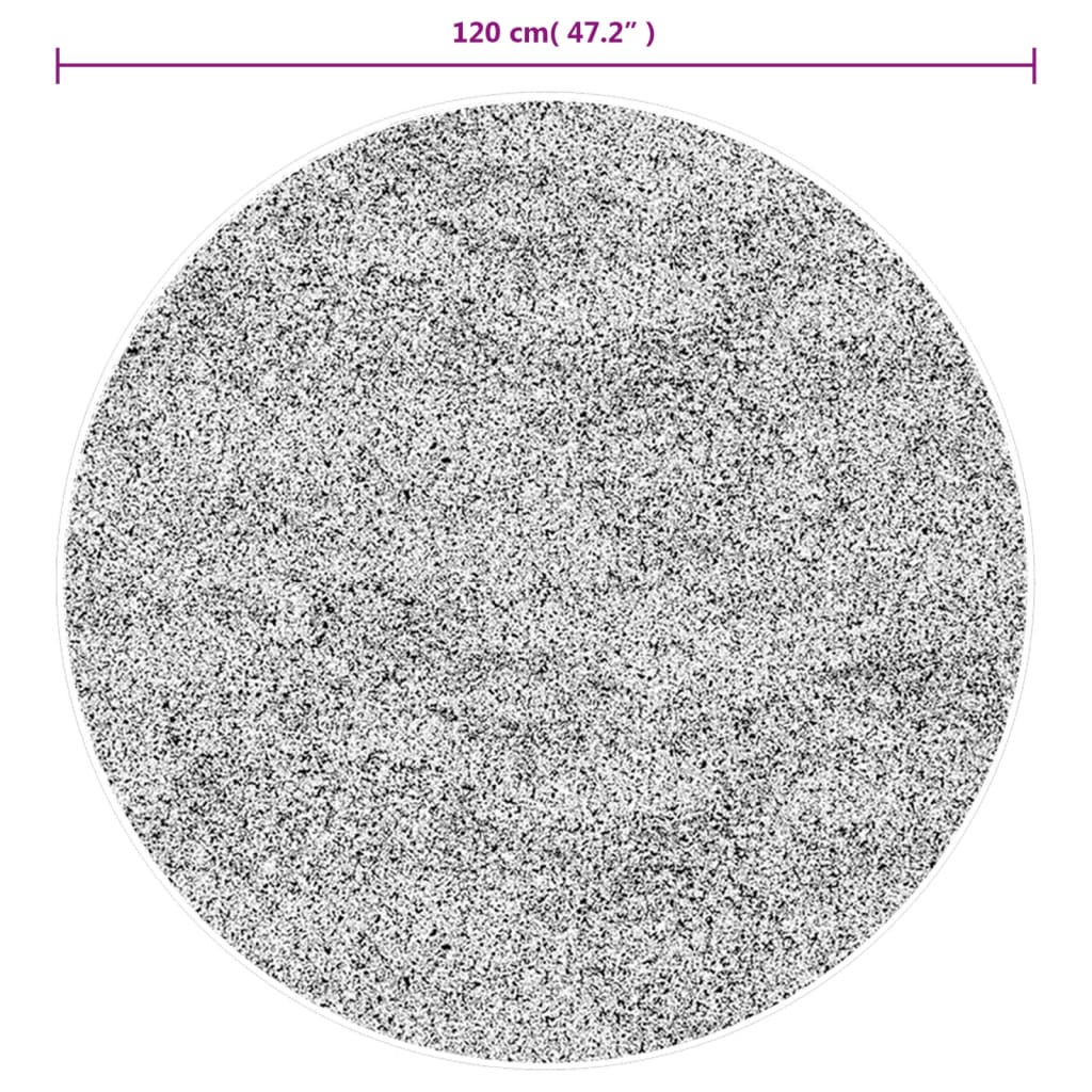 Carpet Shaggy Deep Pile Modern Black and Cream Ø 120 cm