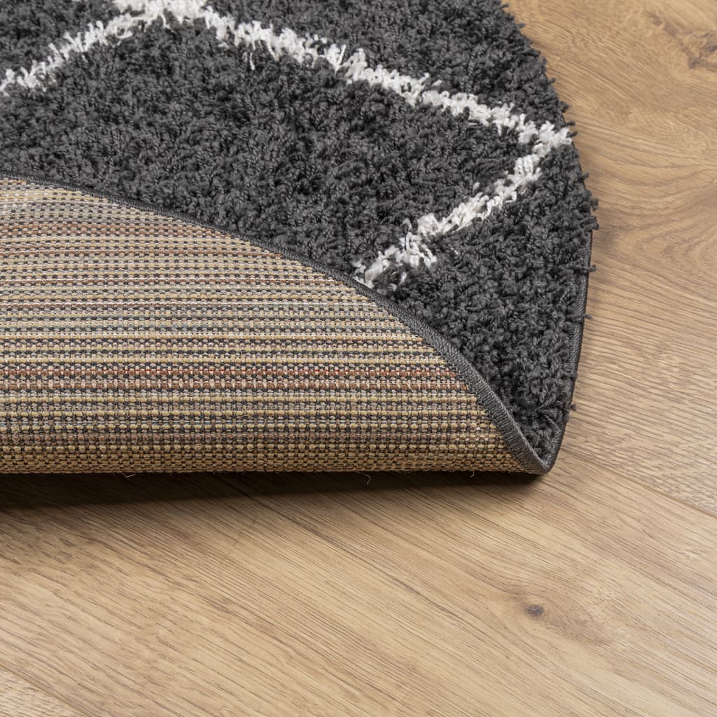Carpet Shaggy Deep Pile Modern Black and Cream Ø 200 cm