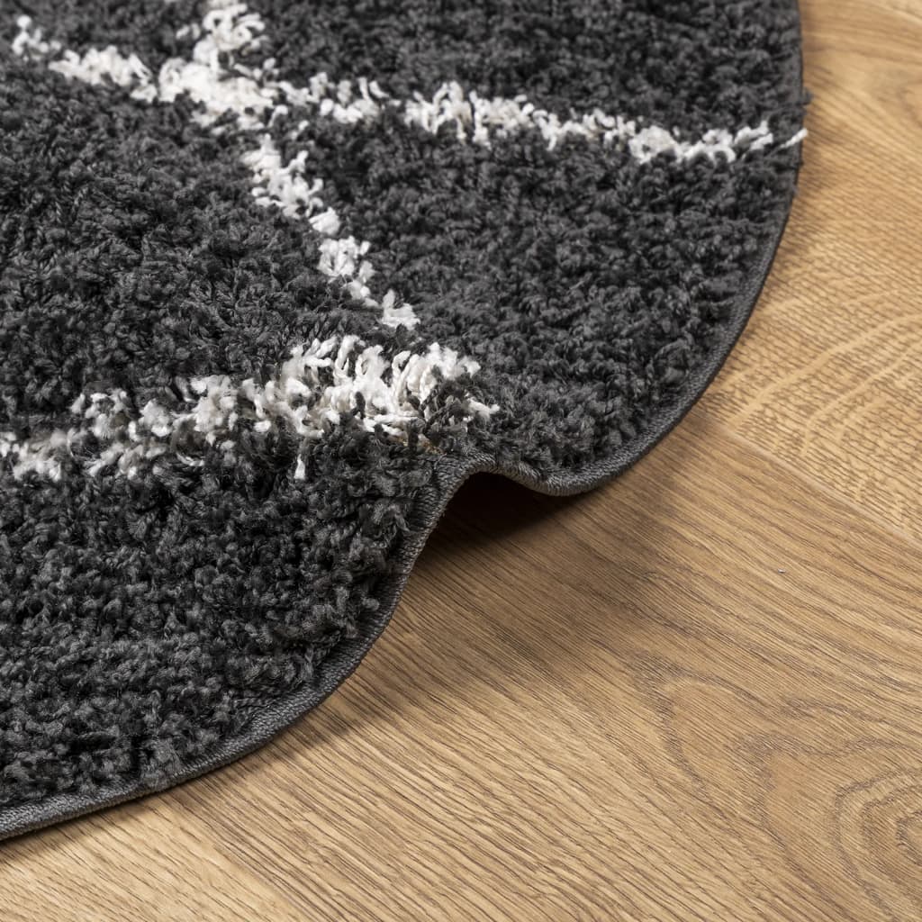 Carpet Shaggy Deep Pile Modern Black and Cream Ø 200 cm