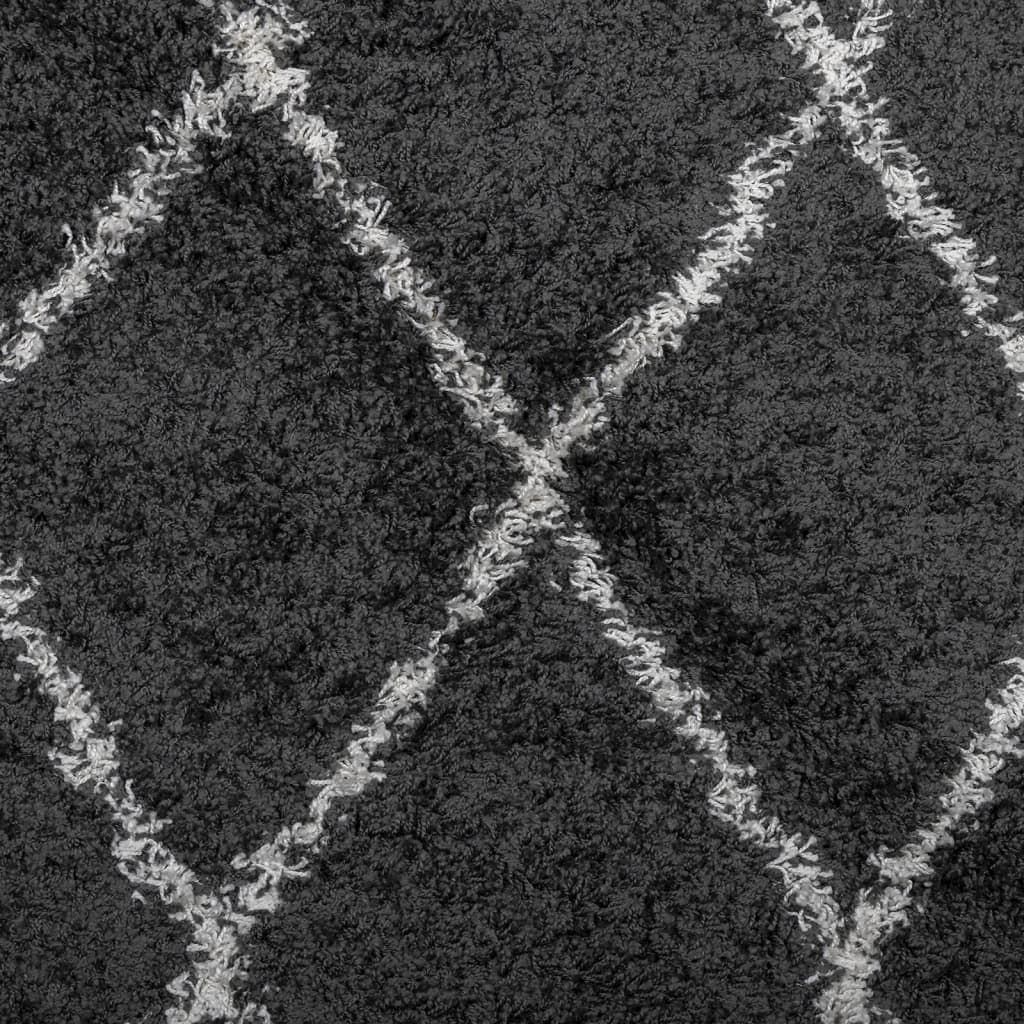 Carpet Shaggy Deep Pile Modern Black and Cream Ø 200 cm