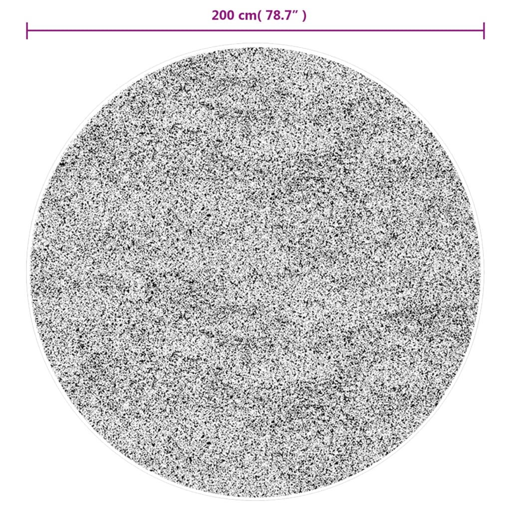 Carpet Shaggy Deep Pile Modern Black and Cream Ø 200 cm