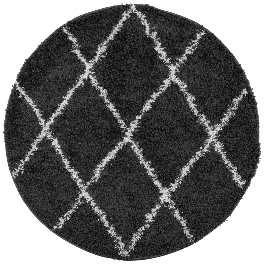 Carpet Shaggy Deep Pile Modern Black and Cream Ø 280 cm