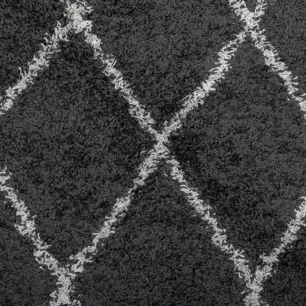 Carpet Shaggy Deep Pile Modern Black and Cream Ø 280 cm
