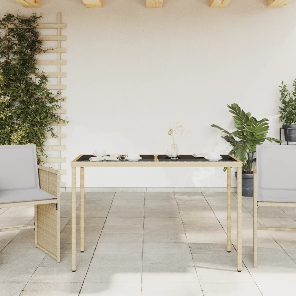 Garden table with glass top beige 115x54x74 cm poly rattan