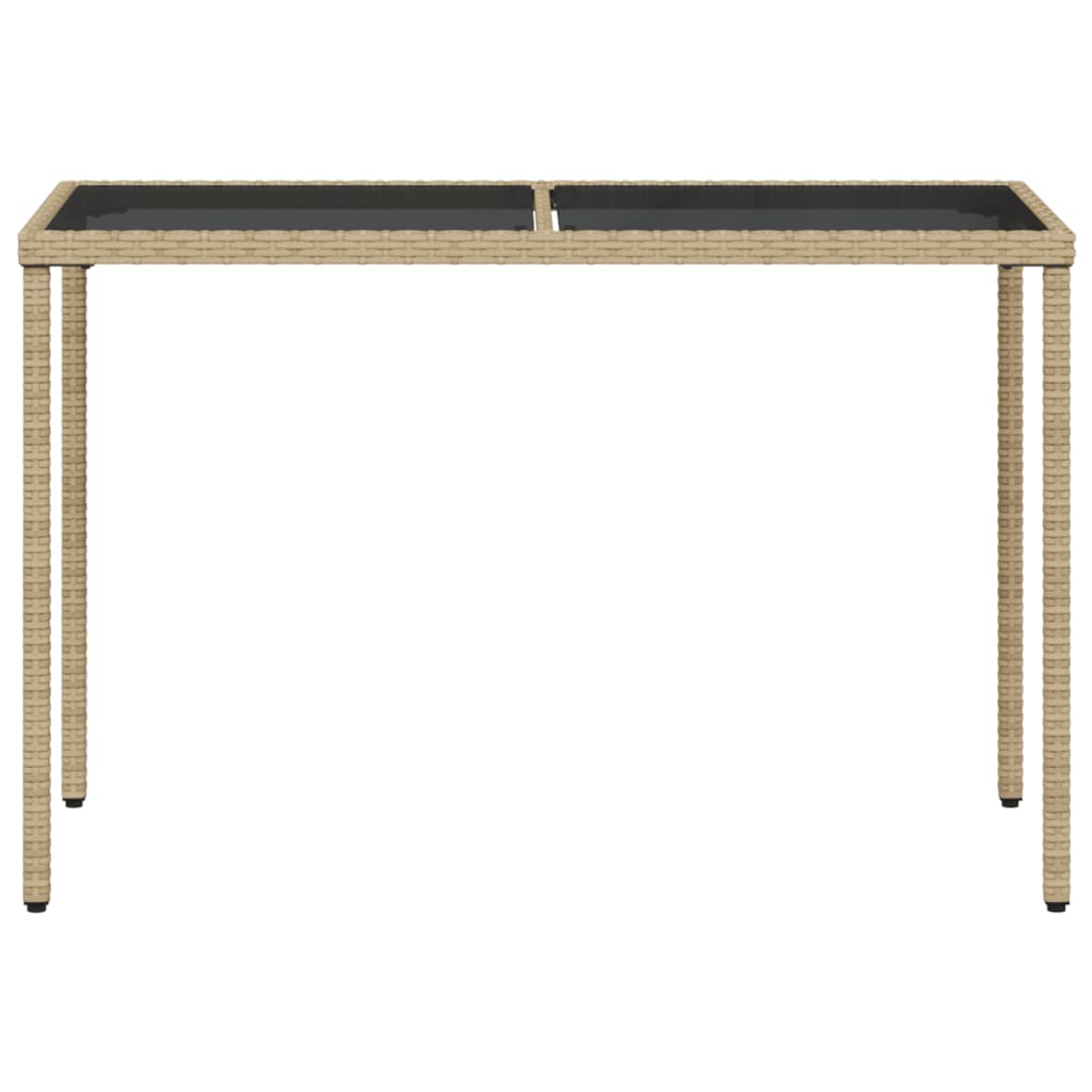 Garden table with glass top beige 115x54x74 cm poly rattan