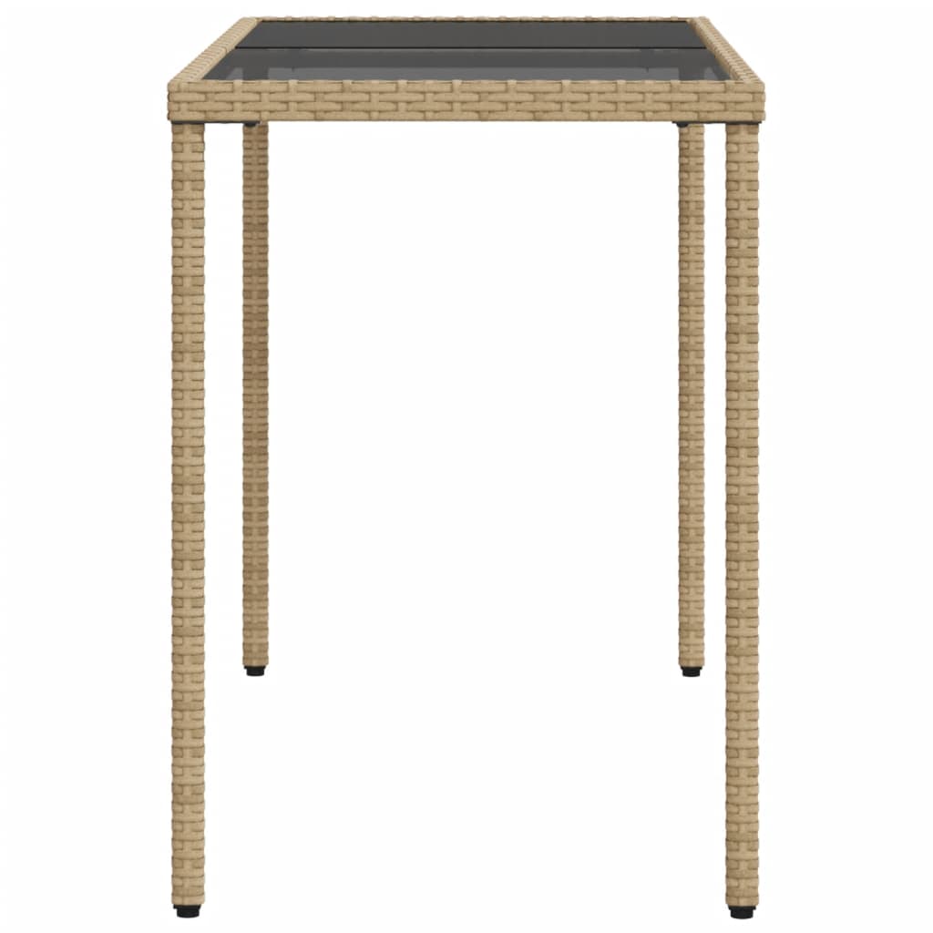 Garden table with glass top beige 115x54x74 cm poly rattan