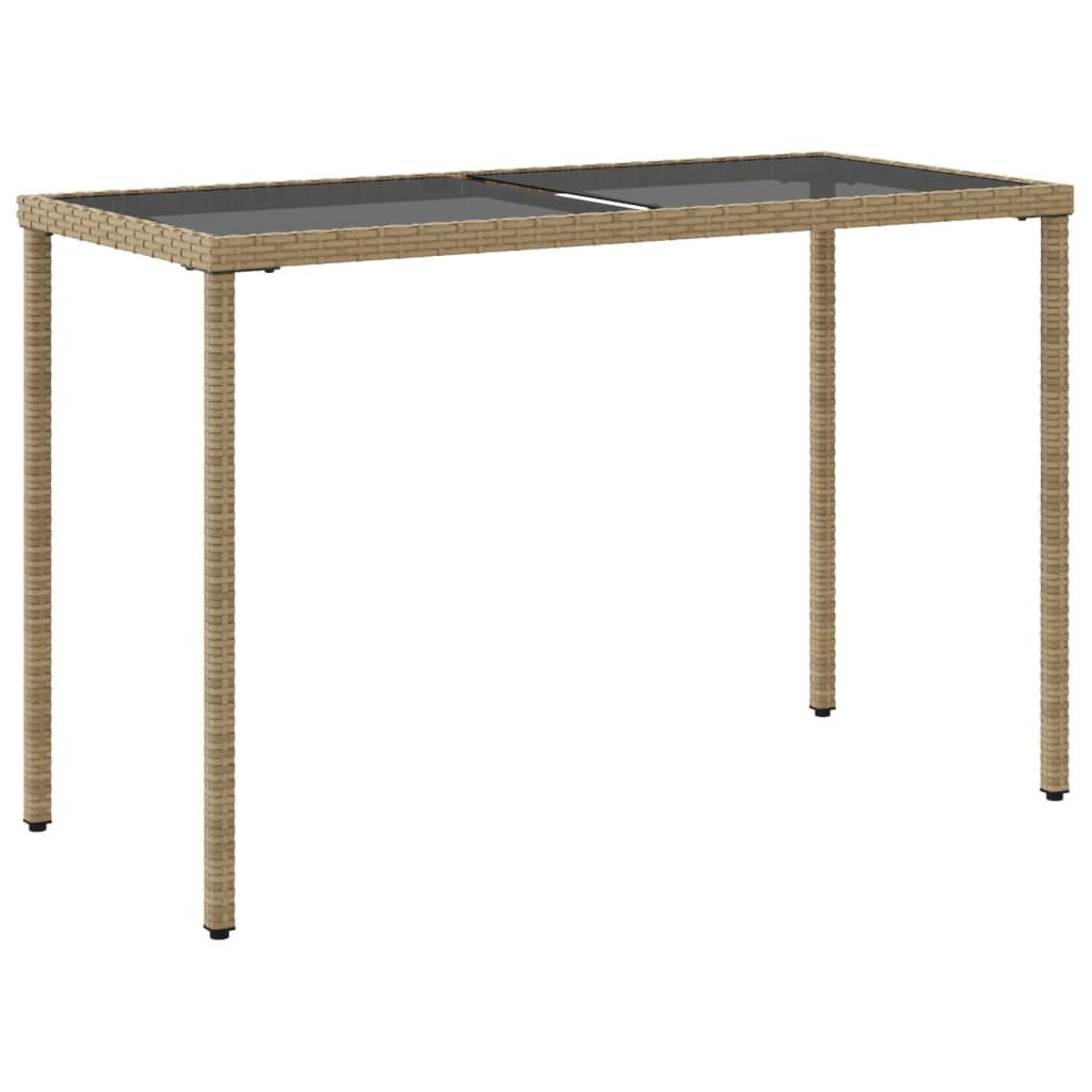 Garden table with glass top beige 115x54x74 cm poly rattan