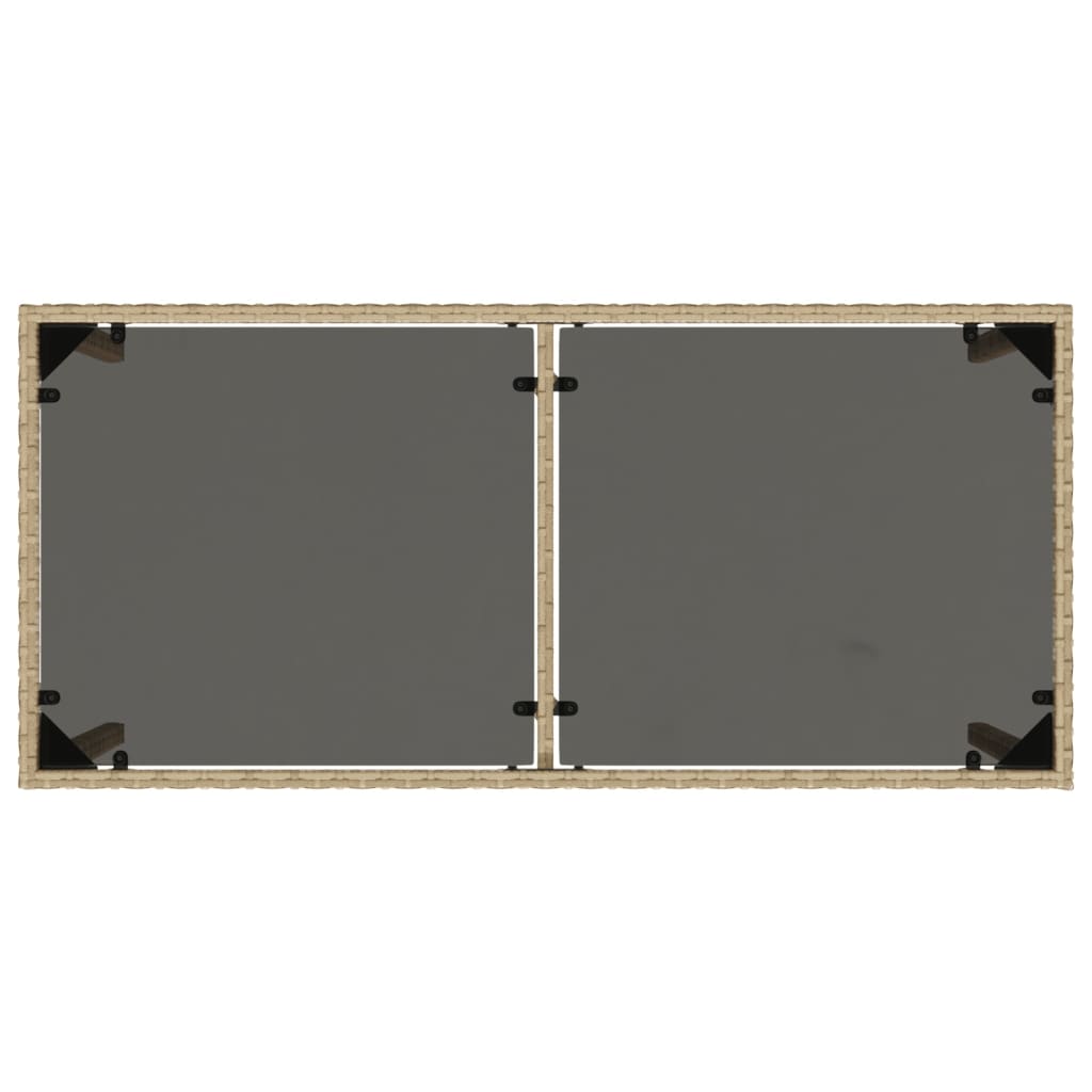Garden table with glass top beige 115x54x74 cm poly rattan